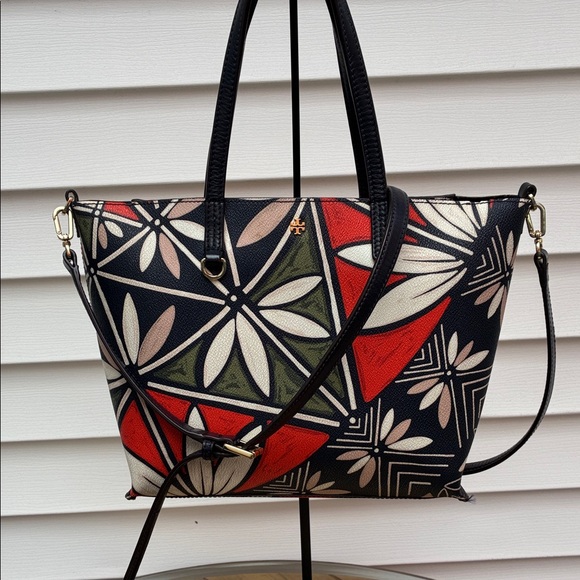 Tory Burch Stylish Geometric Tote Bag - Black, Red, Green - Picture 1 of 8